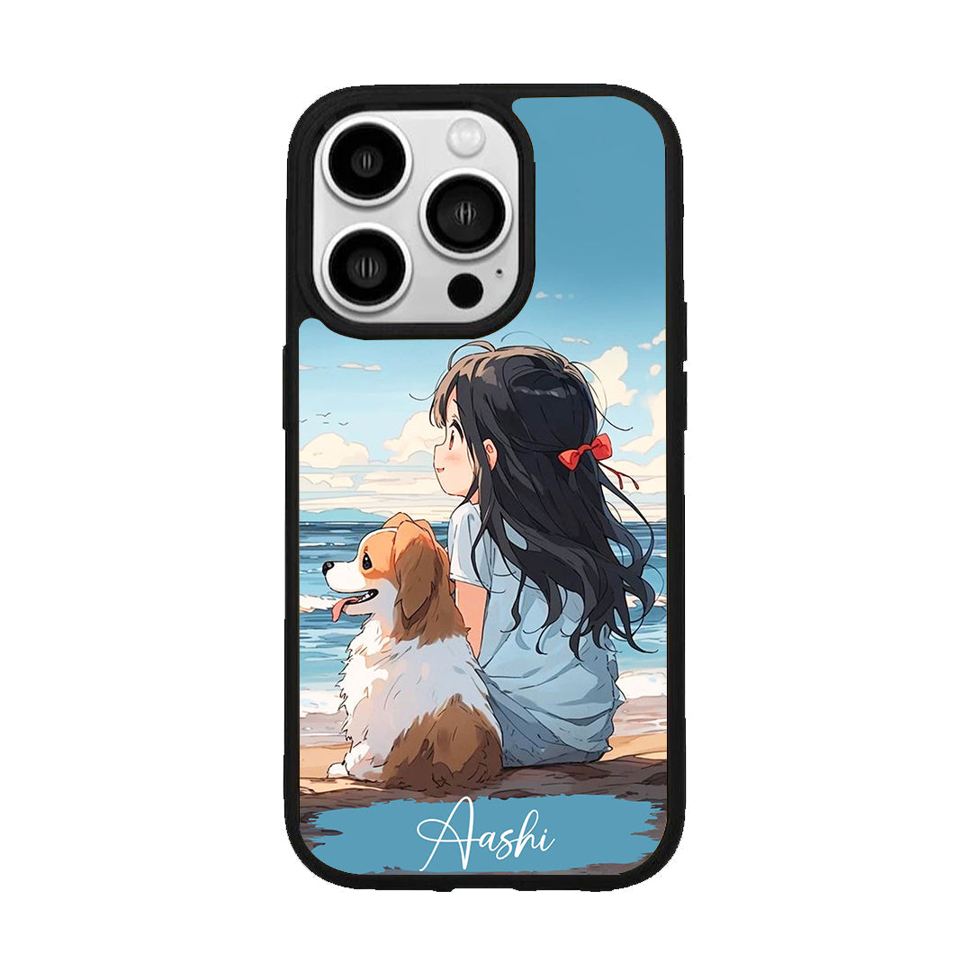 Girl With Dog Glossy Metal Case Cover For iPhone