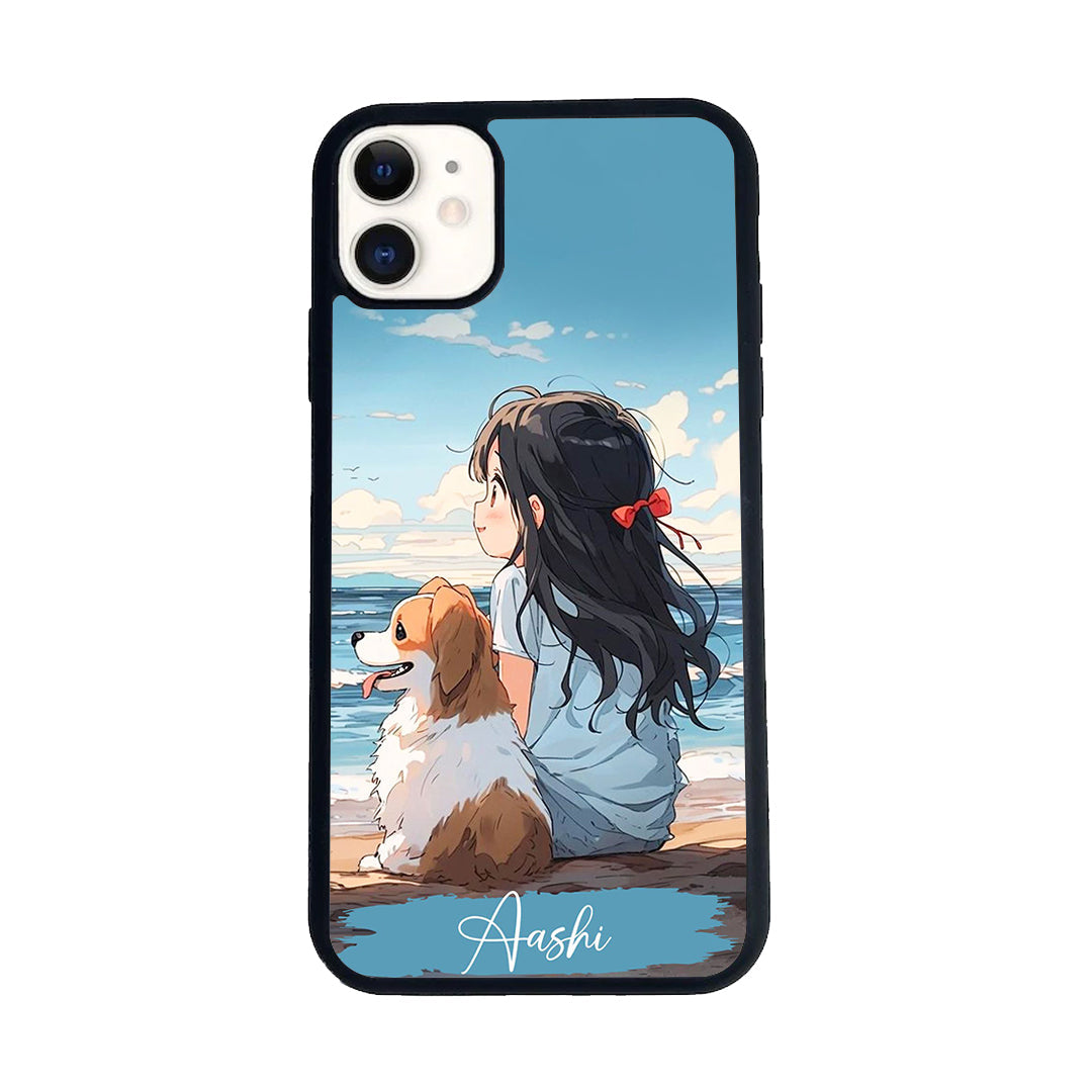 Girl With Dog Glossy Metal Case Cover For iPhone