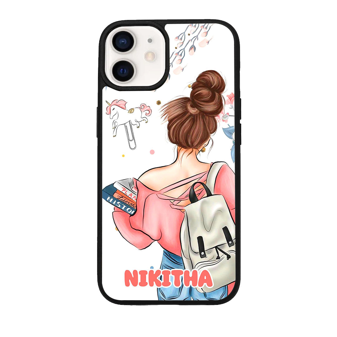 Girl With Book Glossy Metal Case Cover For iPhone