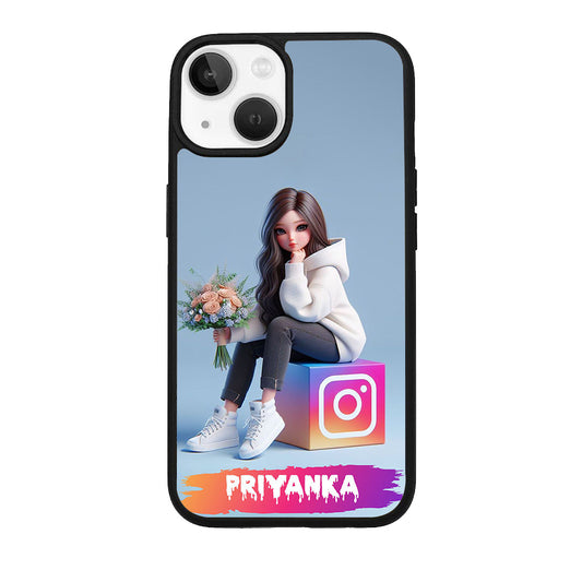 Girl With Flower Glossy Metal Case Cover For iPhone