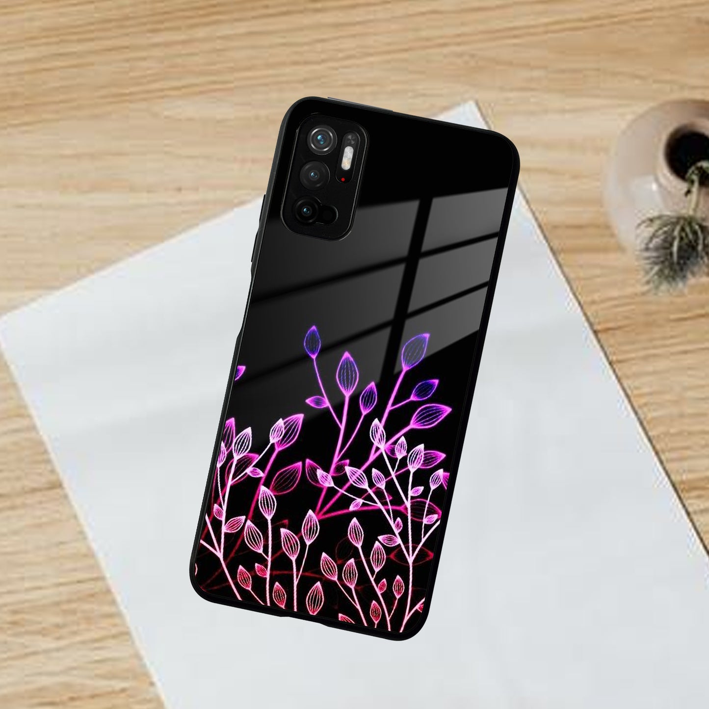 Multicolor Flower Print Glass Case Cover For Poco
