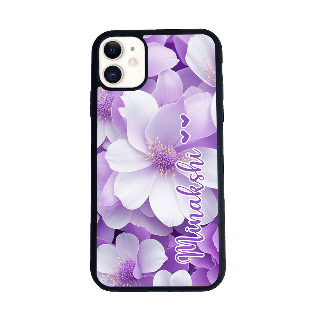 Purple Floral Glossy Metal Case Cover For iPhone