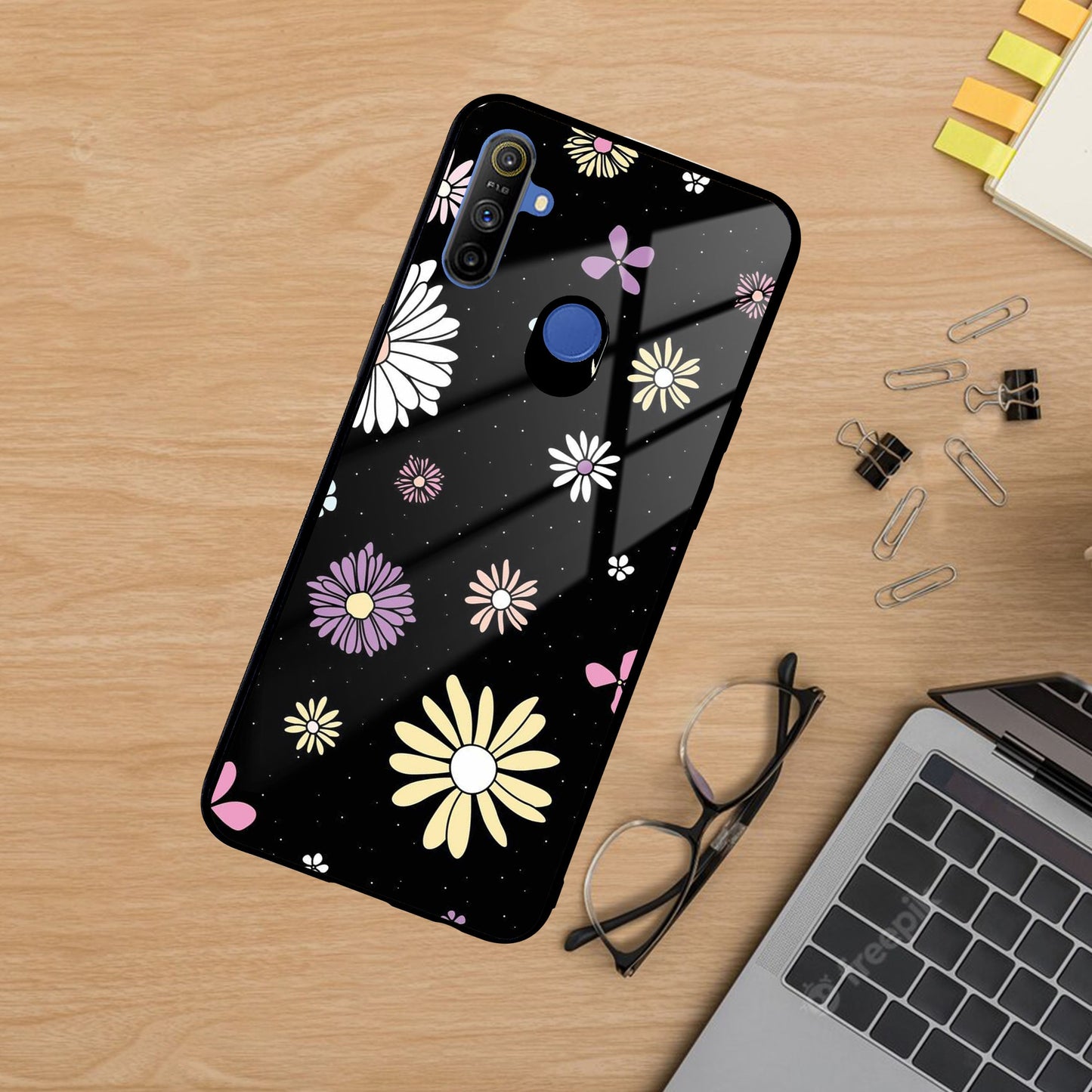 Seamless Floral Print Glass Case Cover For Realme/Narzo
