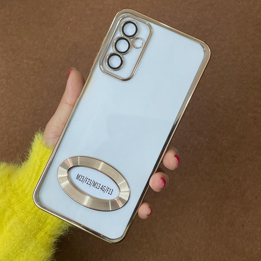 Transparent Fashion Ring Logo Cut And Lens Protection Back Case Cover For Samsung (GOLDEN) ShopOnCliQ