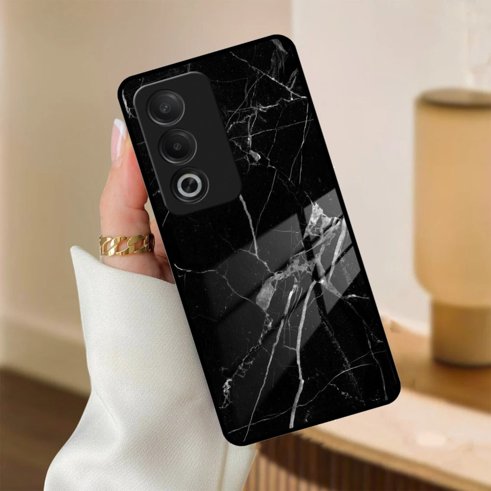 Black Marble Patter Glass Case Cover For Oppo