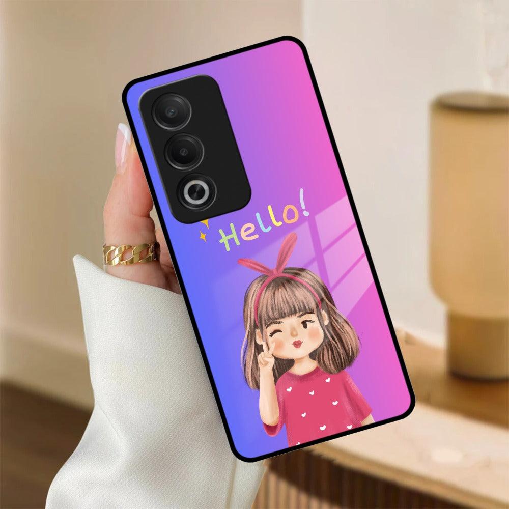 Cute Girl Hello Glass Case For Oppo