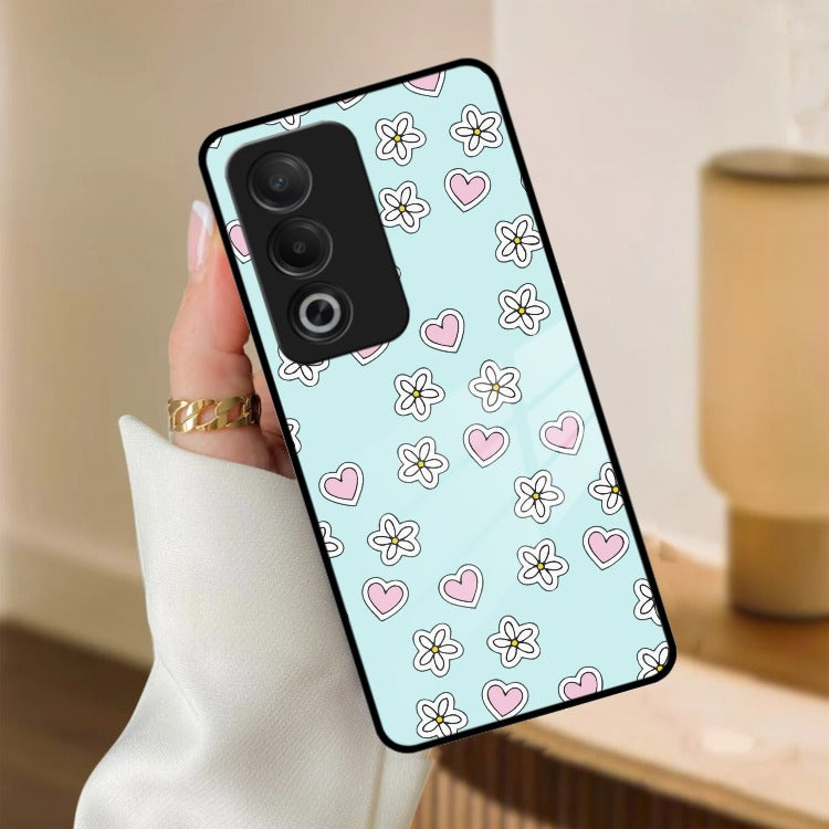 Heart With Flower Glossy Metal Case Cover For Oppo