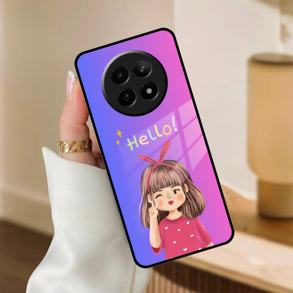 Cute Girl Hello Glass Case For Realme/Narzo