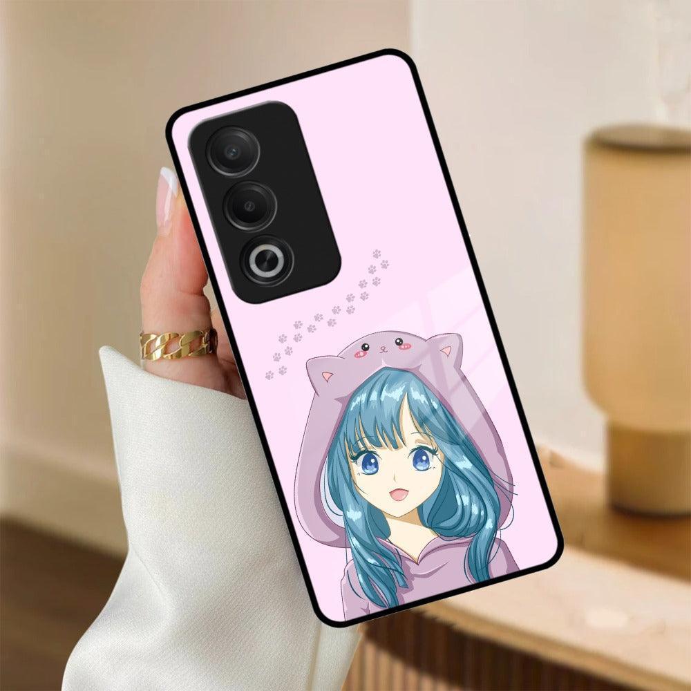 Purple Aesthetic Girl With Cat Phone Glass Case Cover For Oppo - ShopOnCliQ