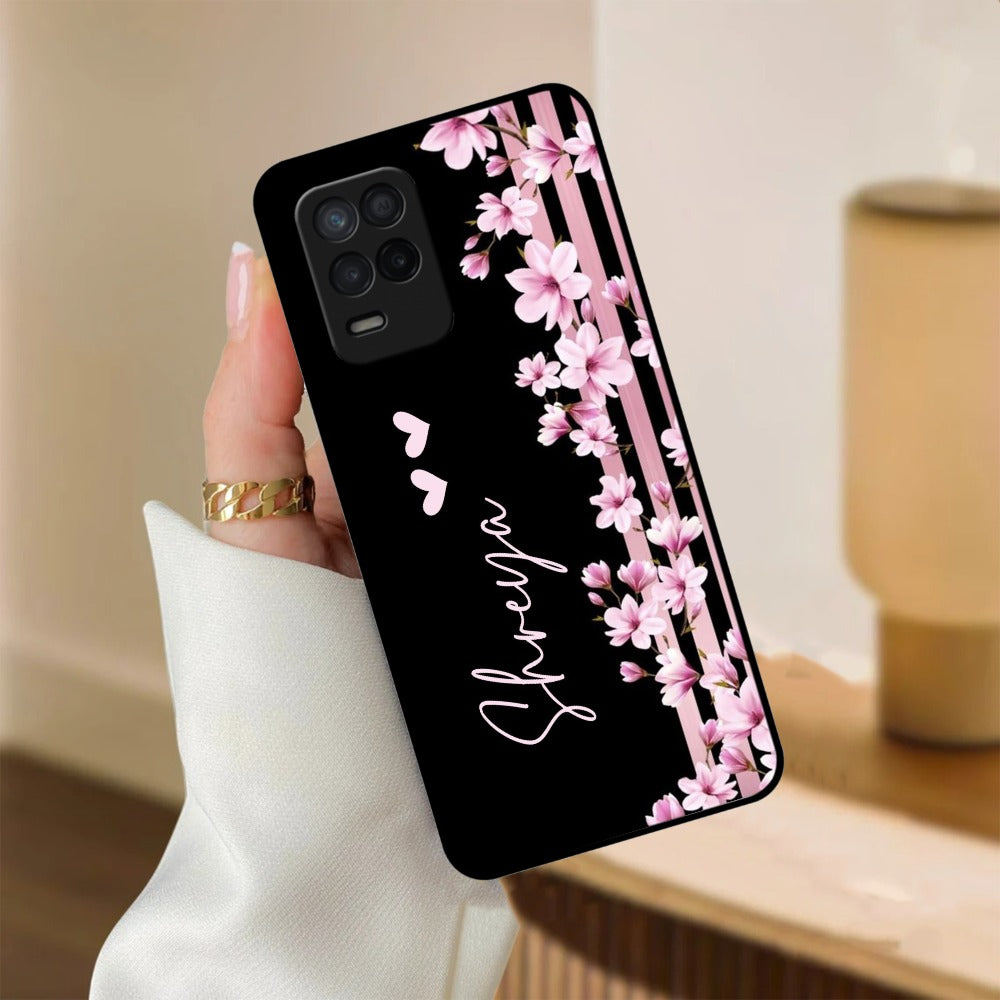 Pink Floral Glossy Metal Case Cover For Realme