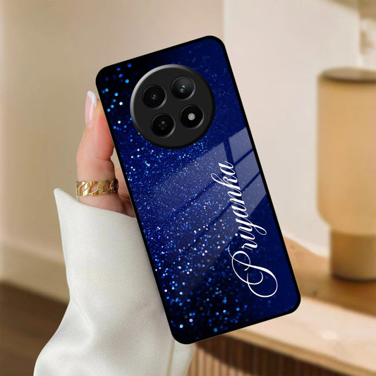 Blue Glitter Customize Glass Case Cover For Realme/Narzo