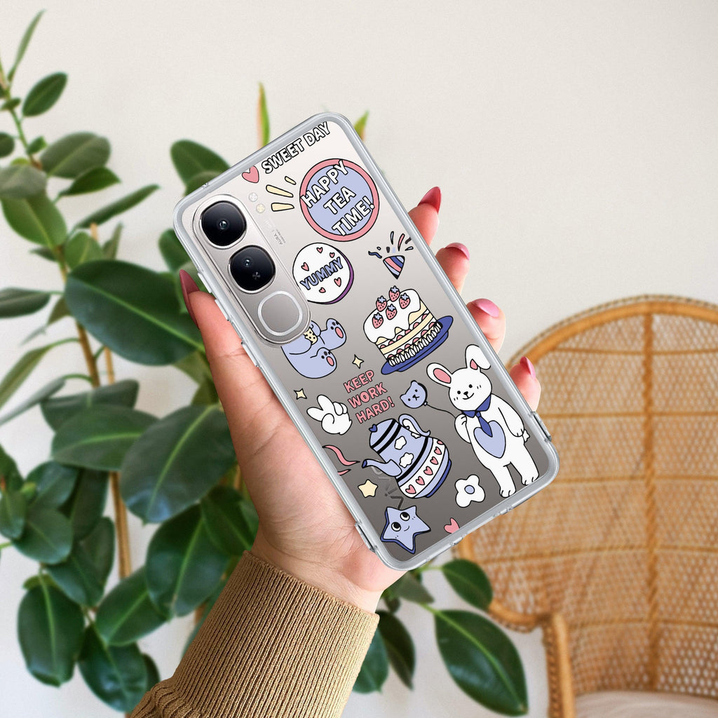 Happy Tea Time Transparent Silicon Case For Vivo V21 5G