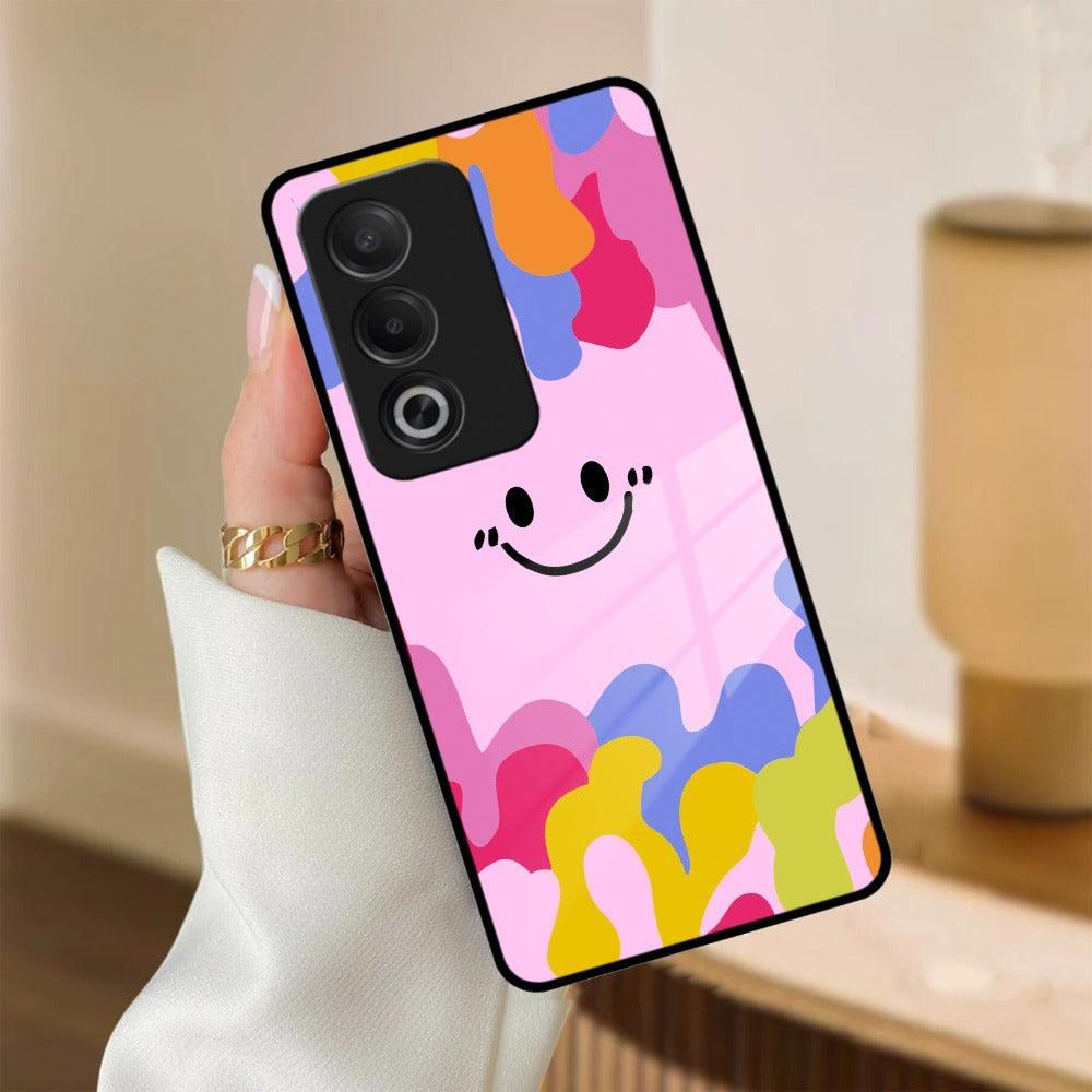 Cute Pink Smiley Multicolor Glass Case For Oppo