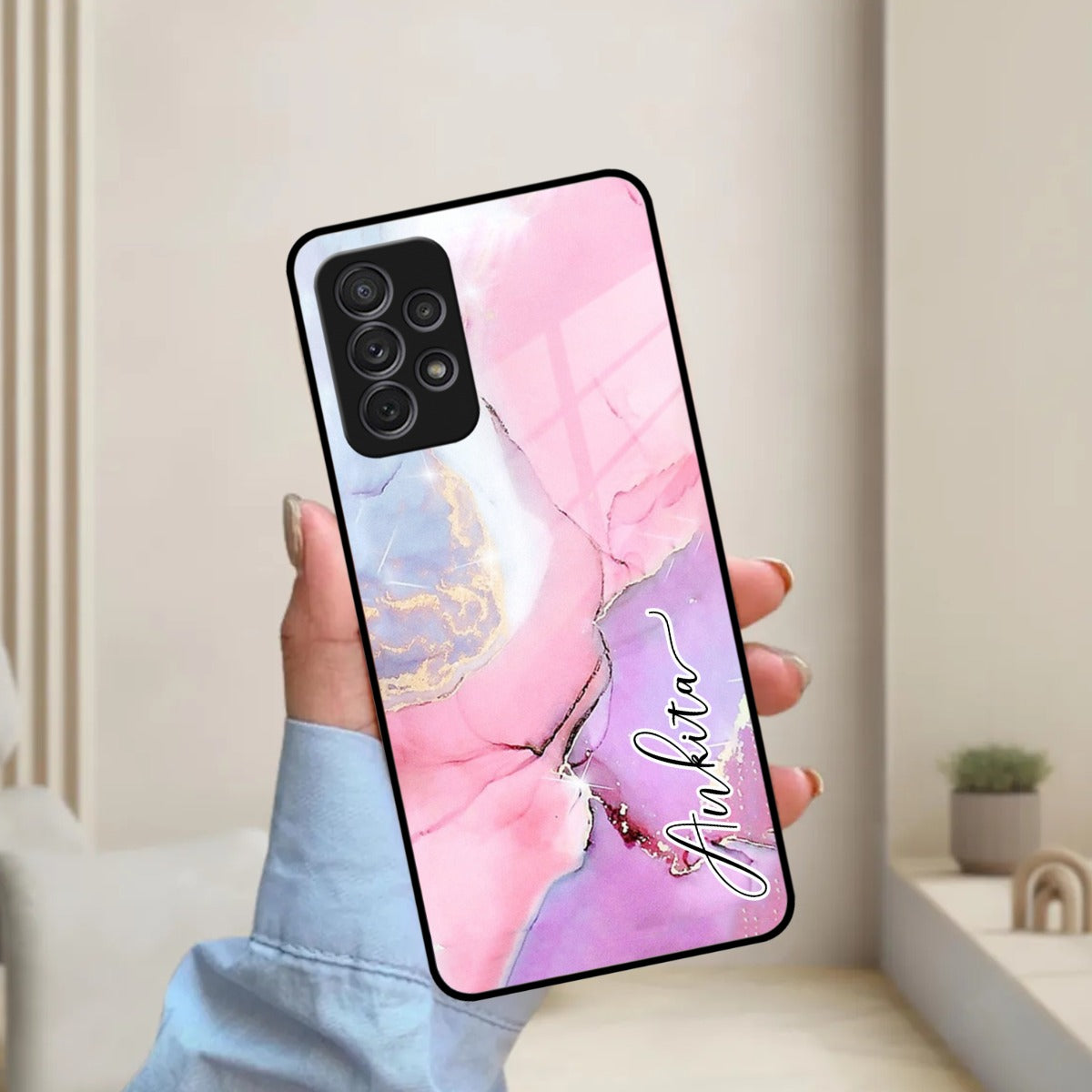 Pink Marble Glossy Metal Case Cover For Samsung