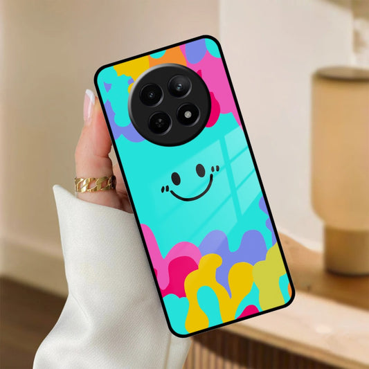 Cute Blue Smiley Multicolor Glass Case For Realme/Narzo