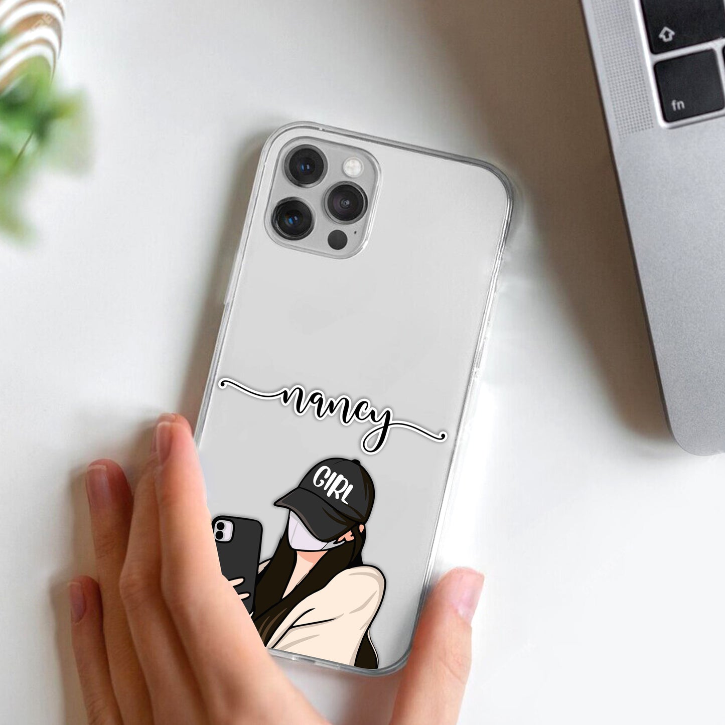 Stylish Girl With Cap Customize Transparent Silicon Case For iPhone
