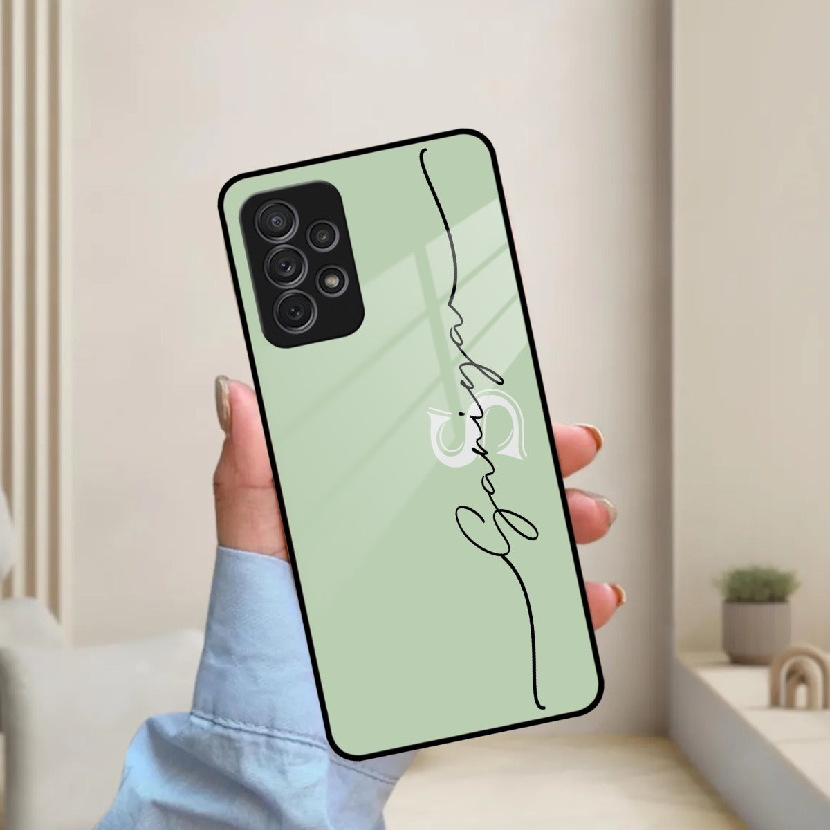 Personalized Initials Mint Green Glossy Metal Case Cover For Samsung