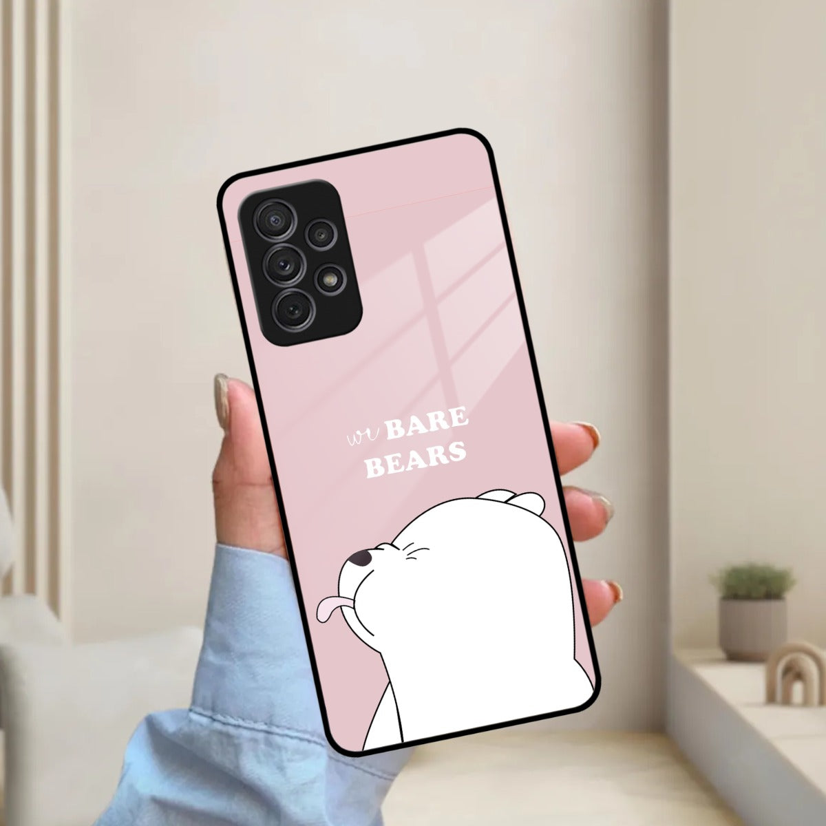 We Bare Bears Pink Glossy Metal Case Cover For Samsung