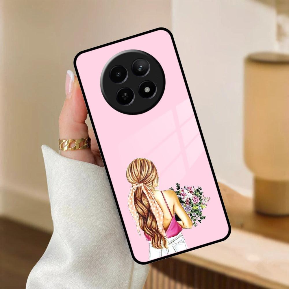 Styles Girl With Flower Glass Case For Realme/Narzo