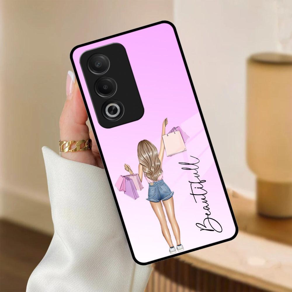 Girl With Bag Customize Name Glass Case For Oppo