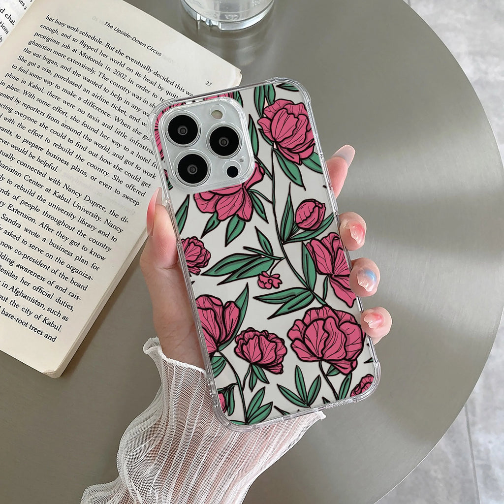 Wild Rose Transparent Silicon Case For iPhone 14 Pro