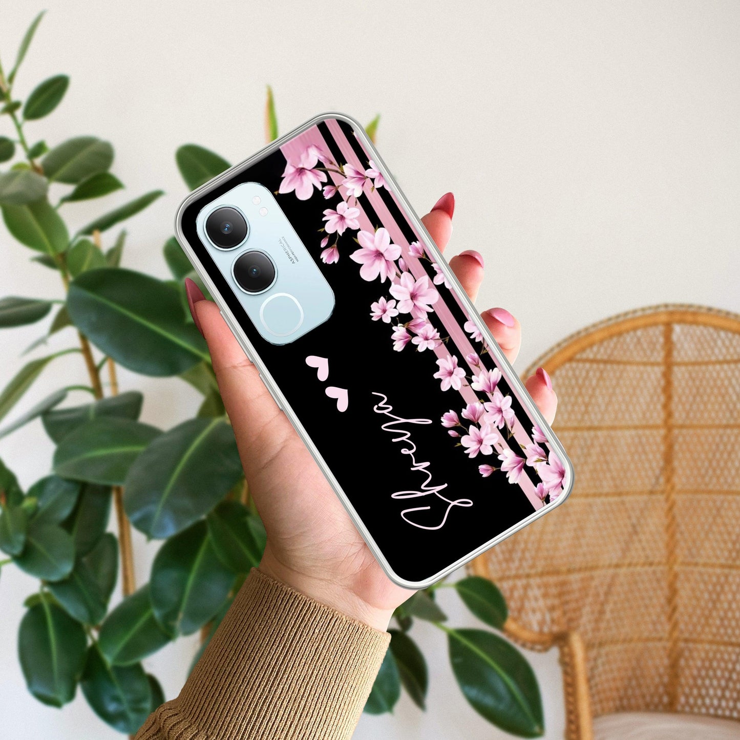 Pink Floral Customize Transparent Silicon Case For Vivo