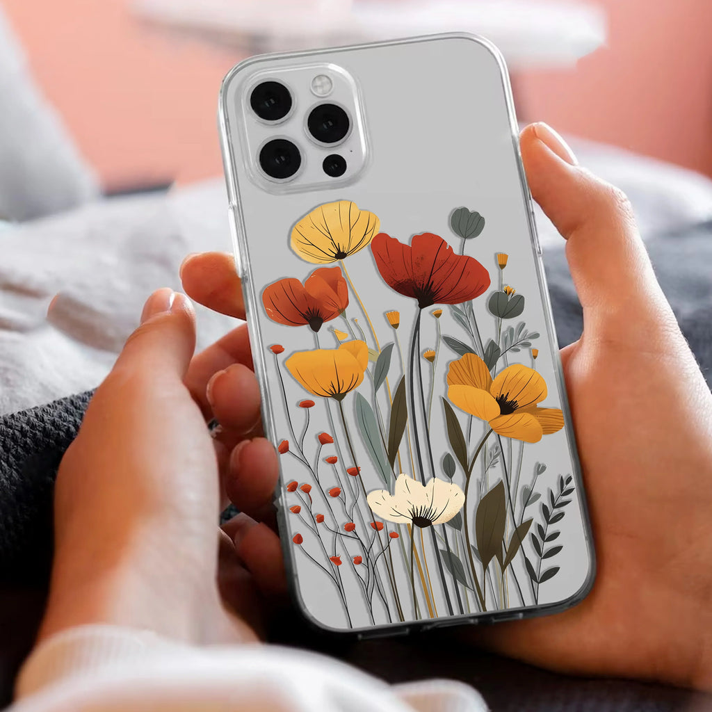 Vintage Wildflower Transparent Silicon Case For iPhone 14 Pro