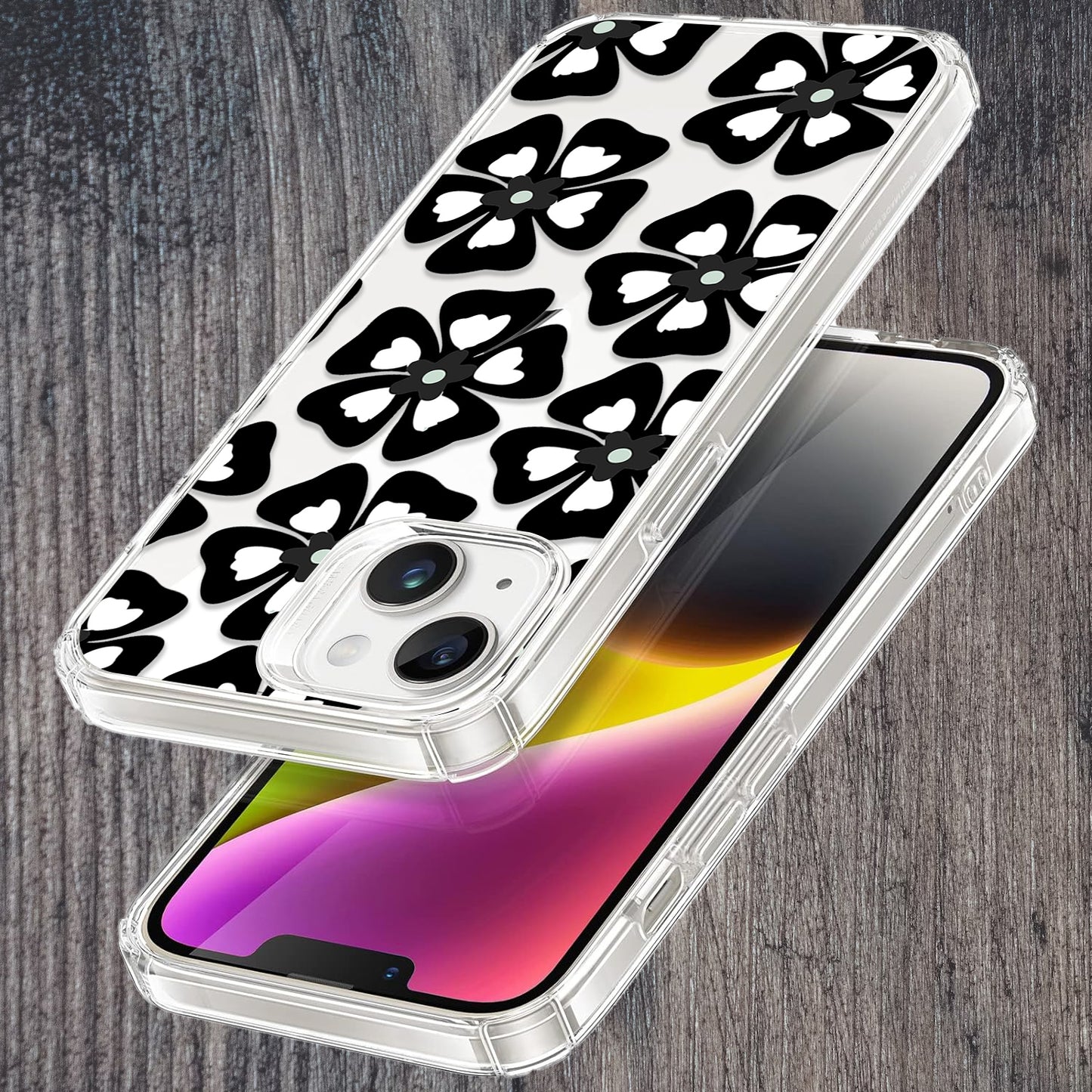 Black and White Flower Transparent Silicon case For iPhone