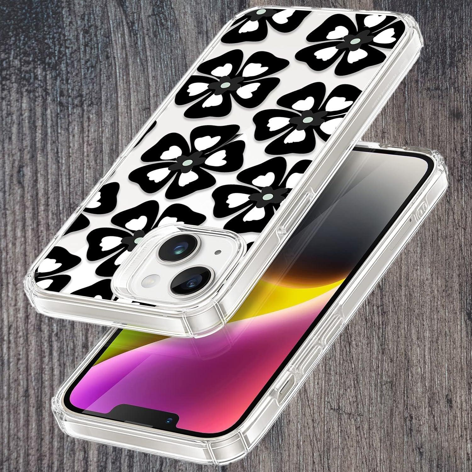 Black and White Flower Transparent Silicon case For iPhone 15 Pro