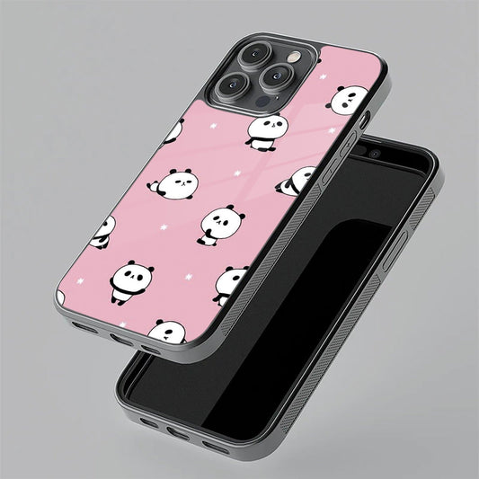 Cute Panda Pink Glass Case Cover For iQOO