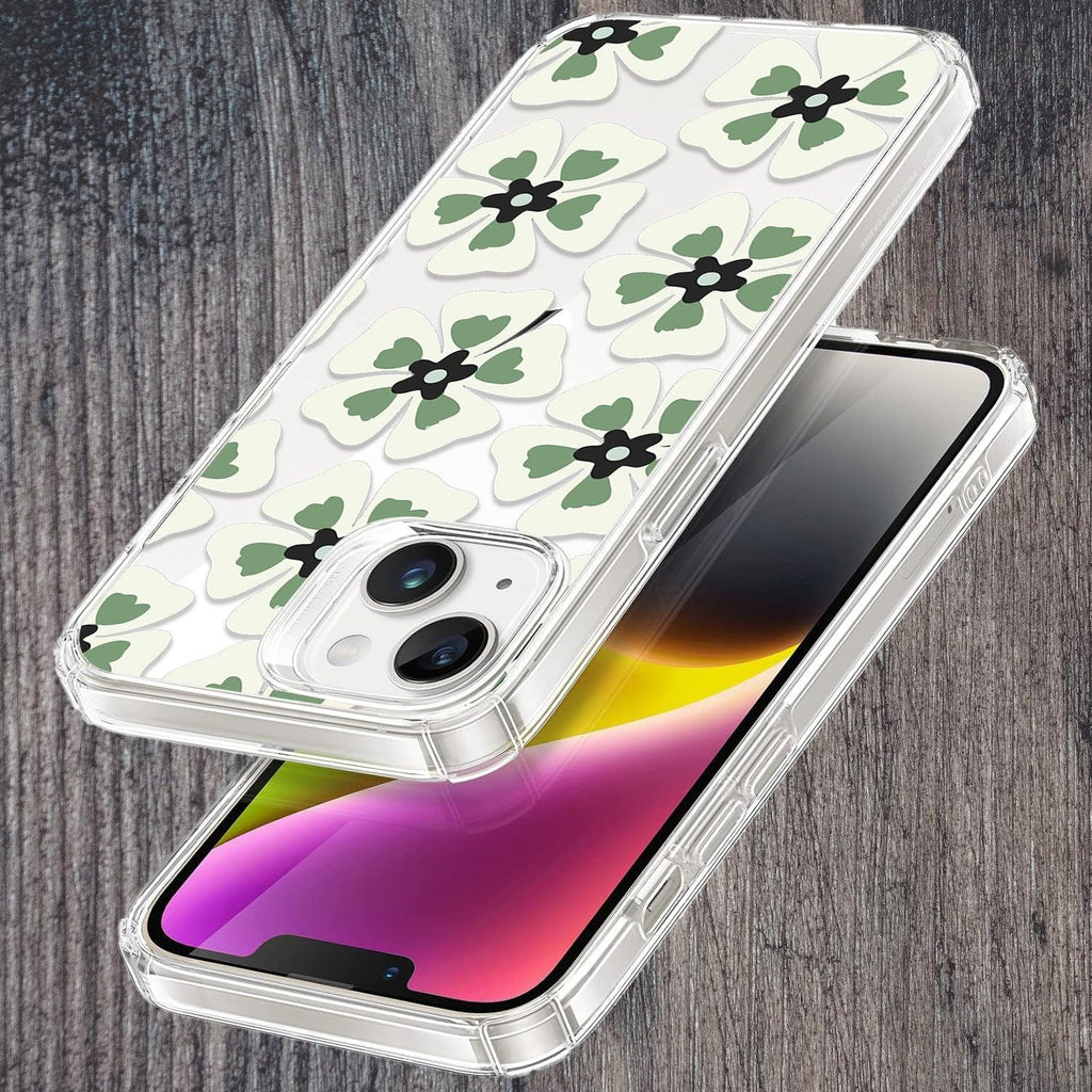 Black and Green Flower Transparent silicon case For iPhone 15 Pro
