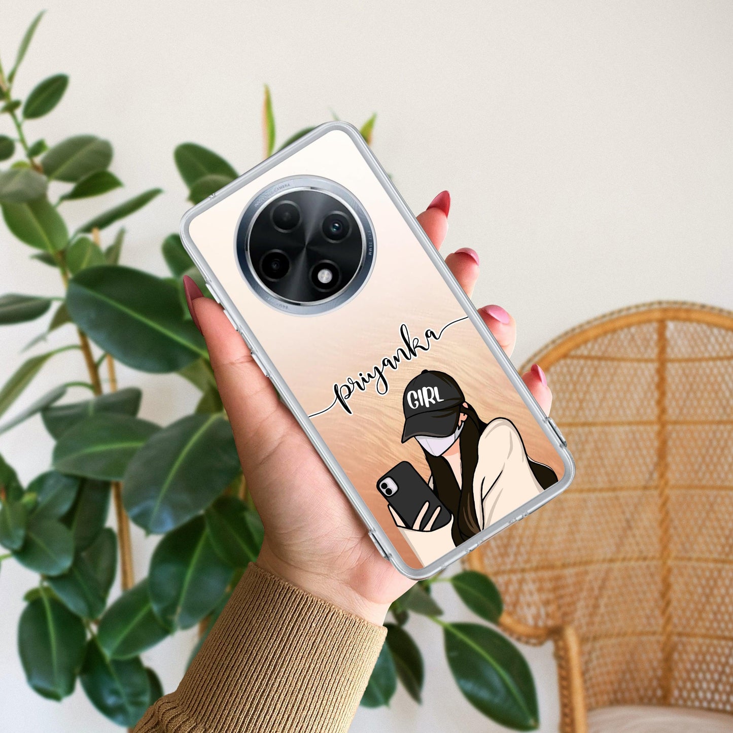 Stylish Girl With Cap Customize Transparent Silicon Case For Oppo