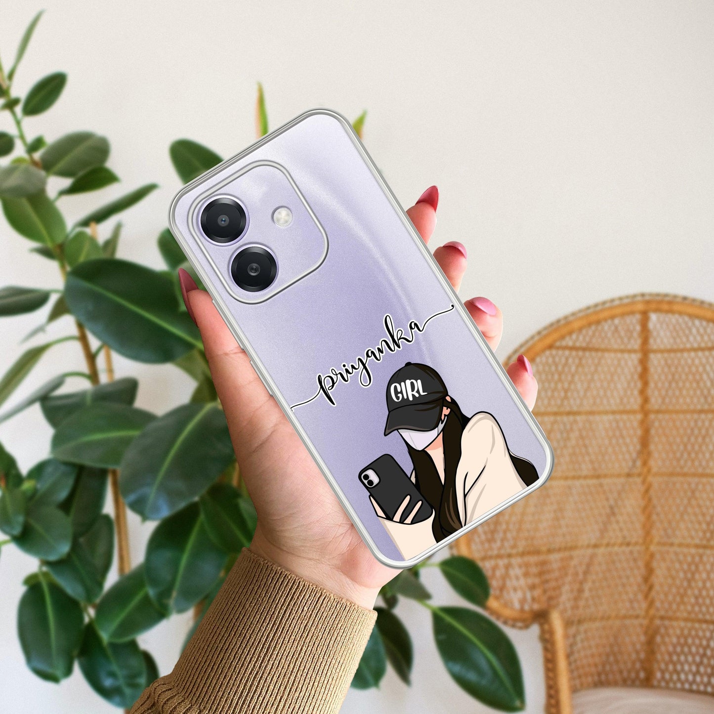 Stylish Girl With Cap Customize Transparent Silicon Case For Oppo