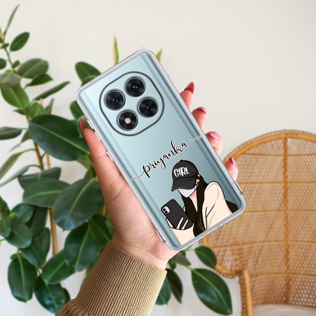 Stylish Girl With Cap Customize Transparent Silicon Case For Redmi 13 5G