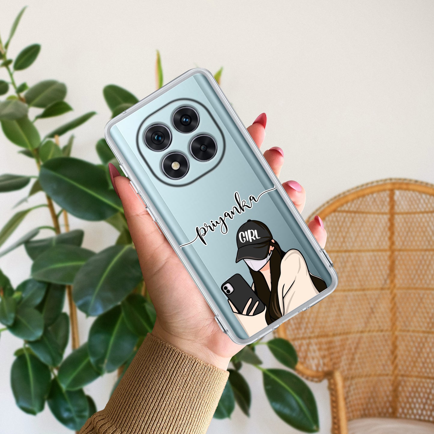 Stylish Girl With Cap Customize Transparent Silicon Case For Redmi/Xiaomi