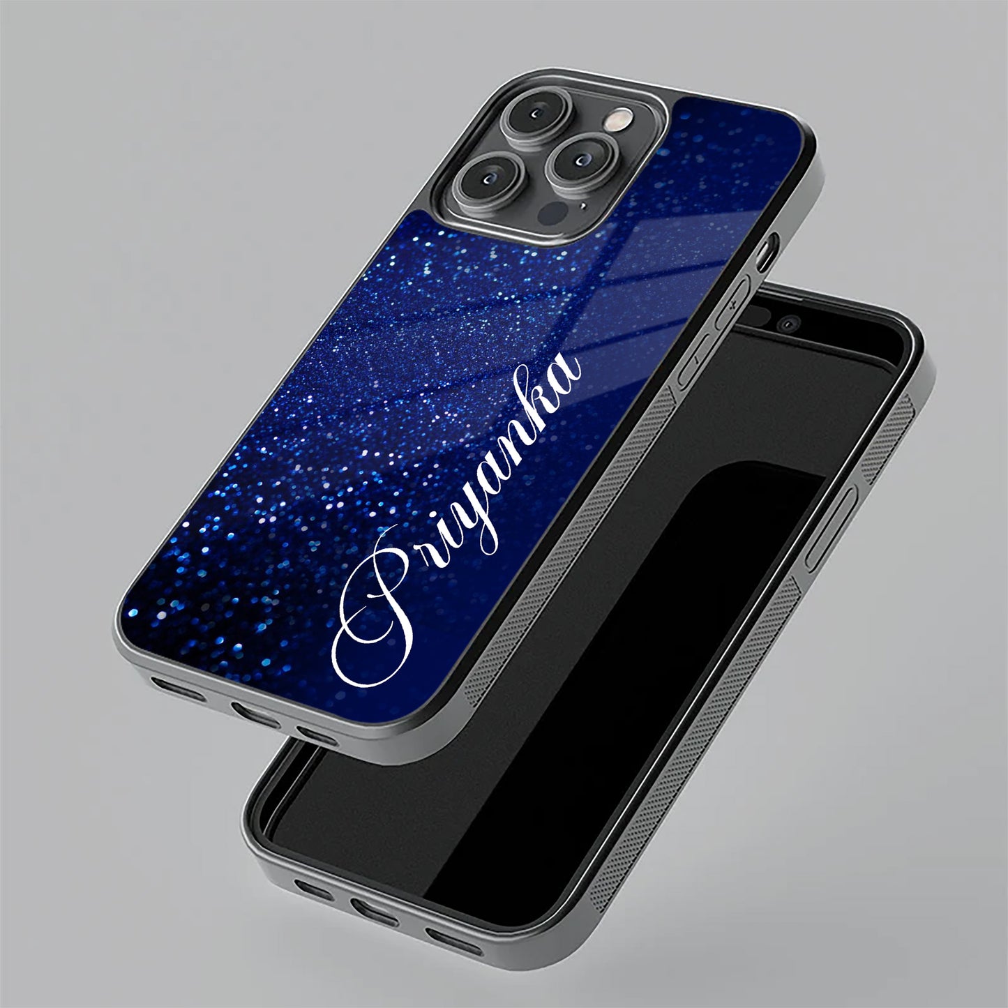 Blue Glitter Customize Glass Case Cover For Vivo