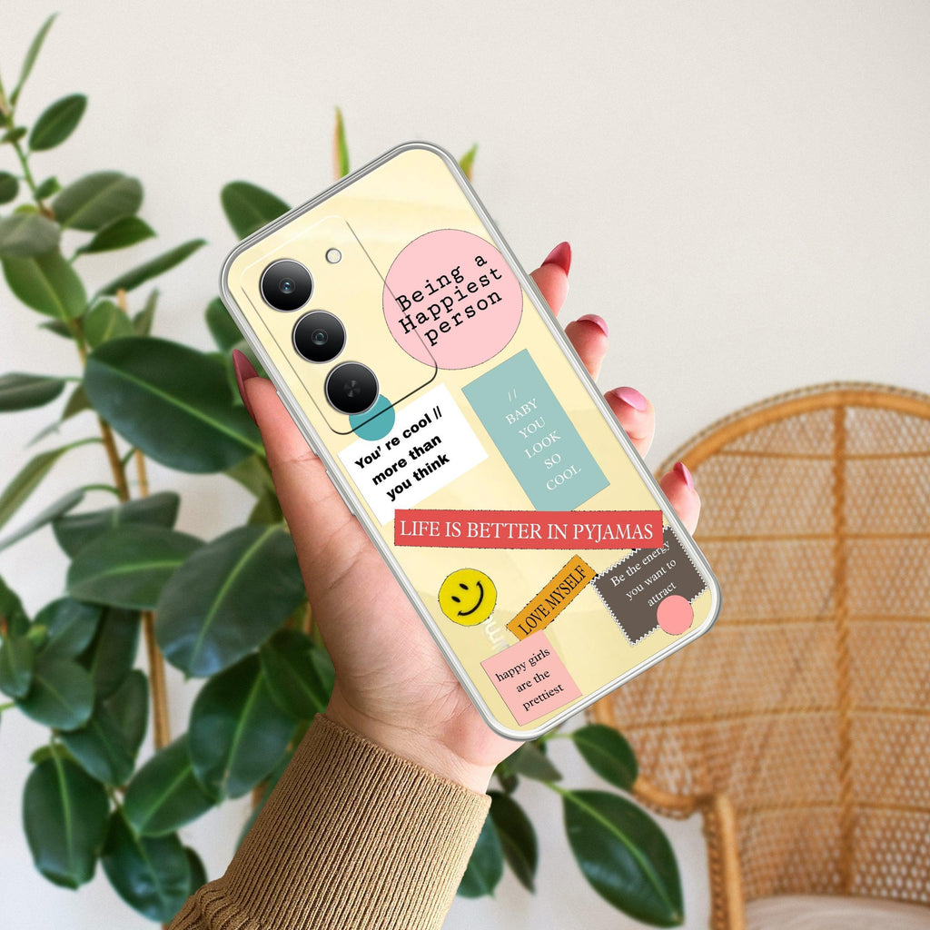 Stickers Happiest Person Transparent Silicon Case Peach For Realme/Narzo
