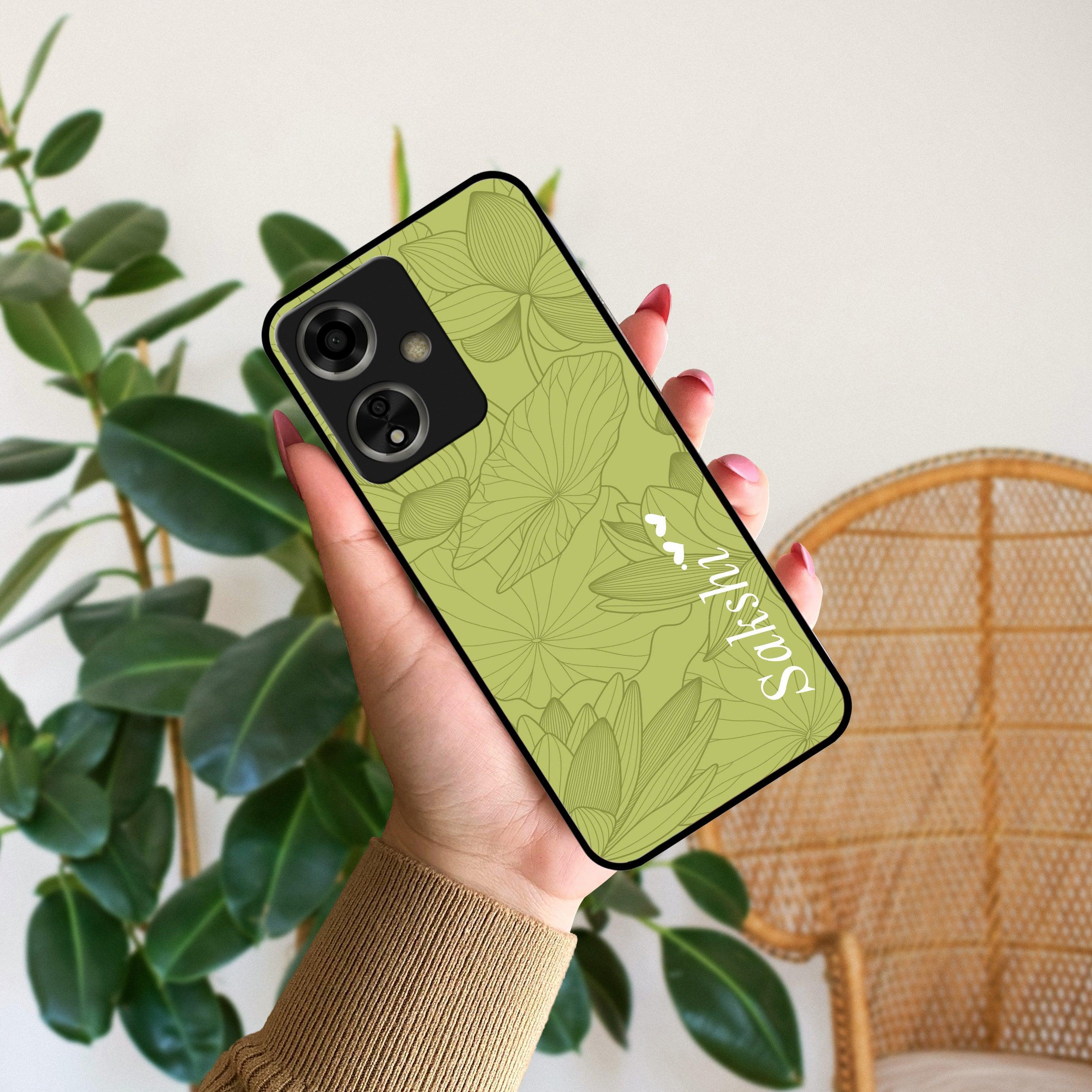 Customized luxury Mint Green leaves Glossy Metal Case Cover For Oppo - ShopOnCliQ