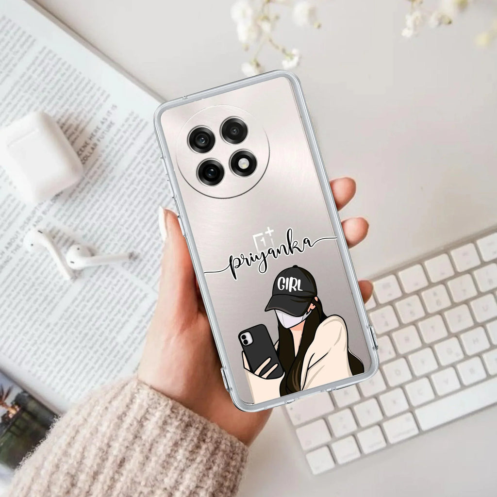 Stylish Girl With Cap Customize Transparent Silicon Case For OnePlus Nord CE 2 5G