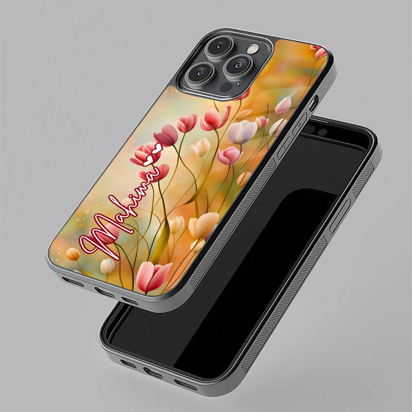 Tulip Floral Glass Case Cover For Vivo