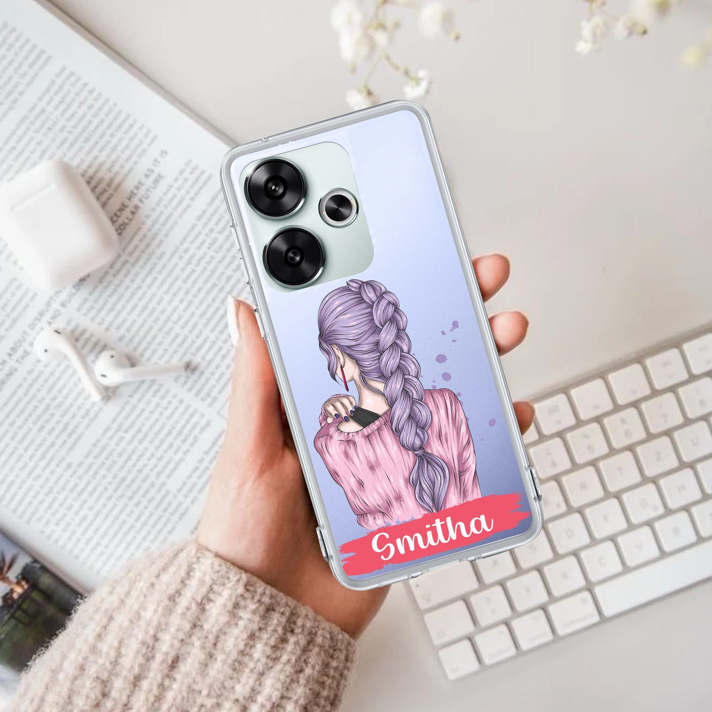 Braid Girl Customize Transparent Silicon Case For Poco