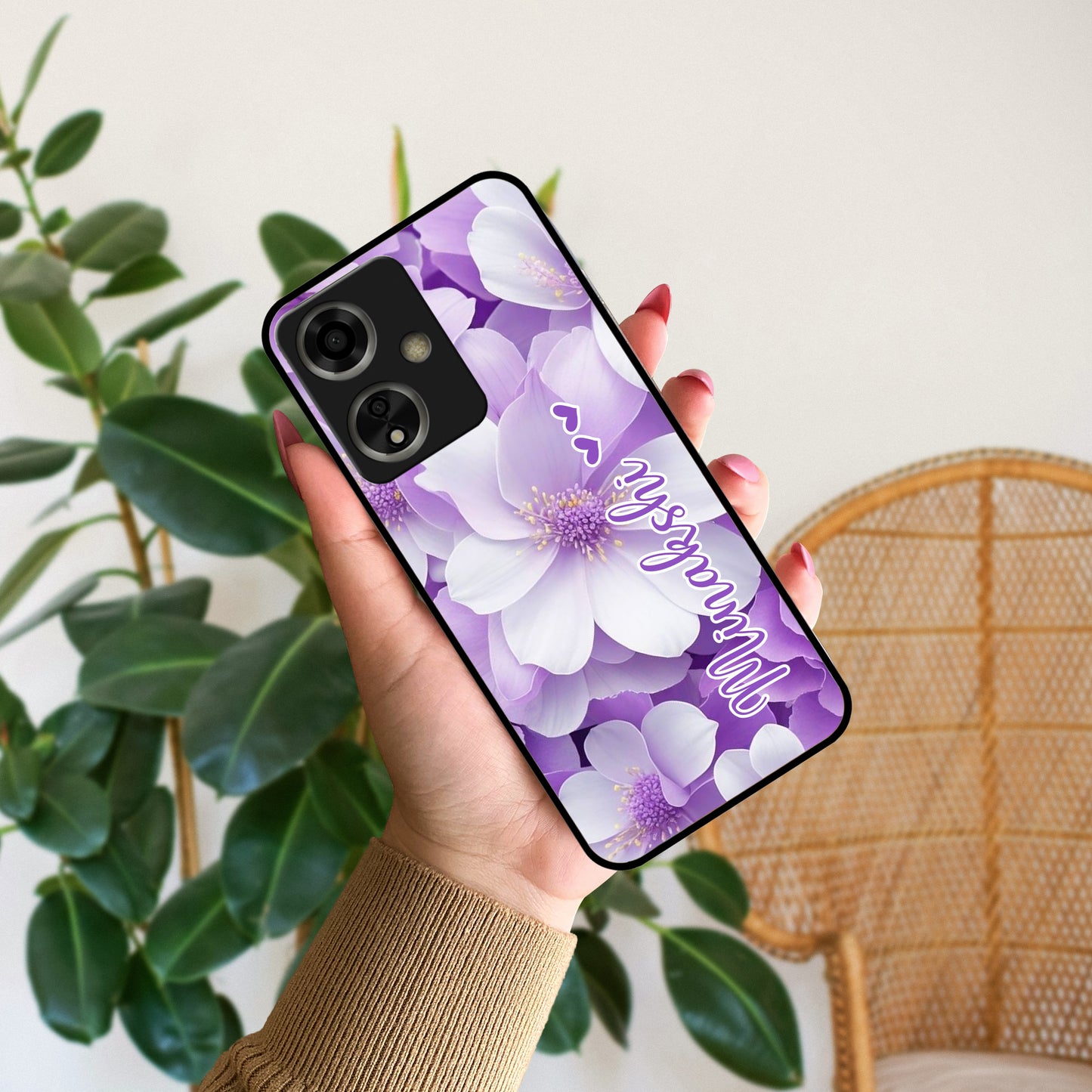 Awesome Purple Floral Glossy Customised Metal Case Cover For Oppo