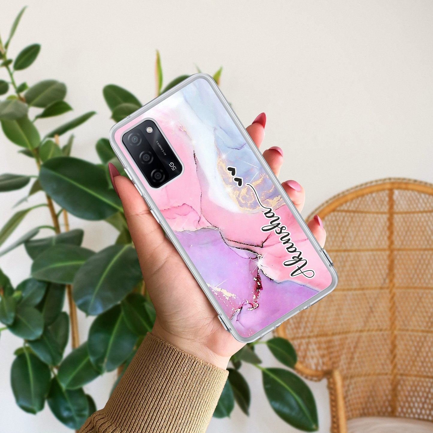 Pink Gradient Marble Customize Transparent Silicon Case For Oppo