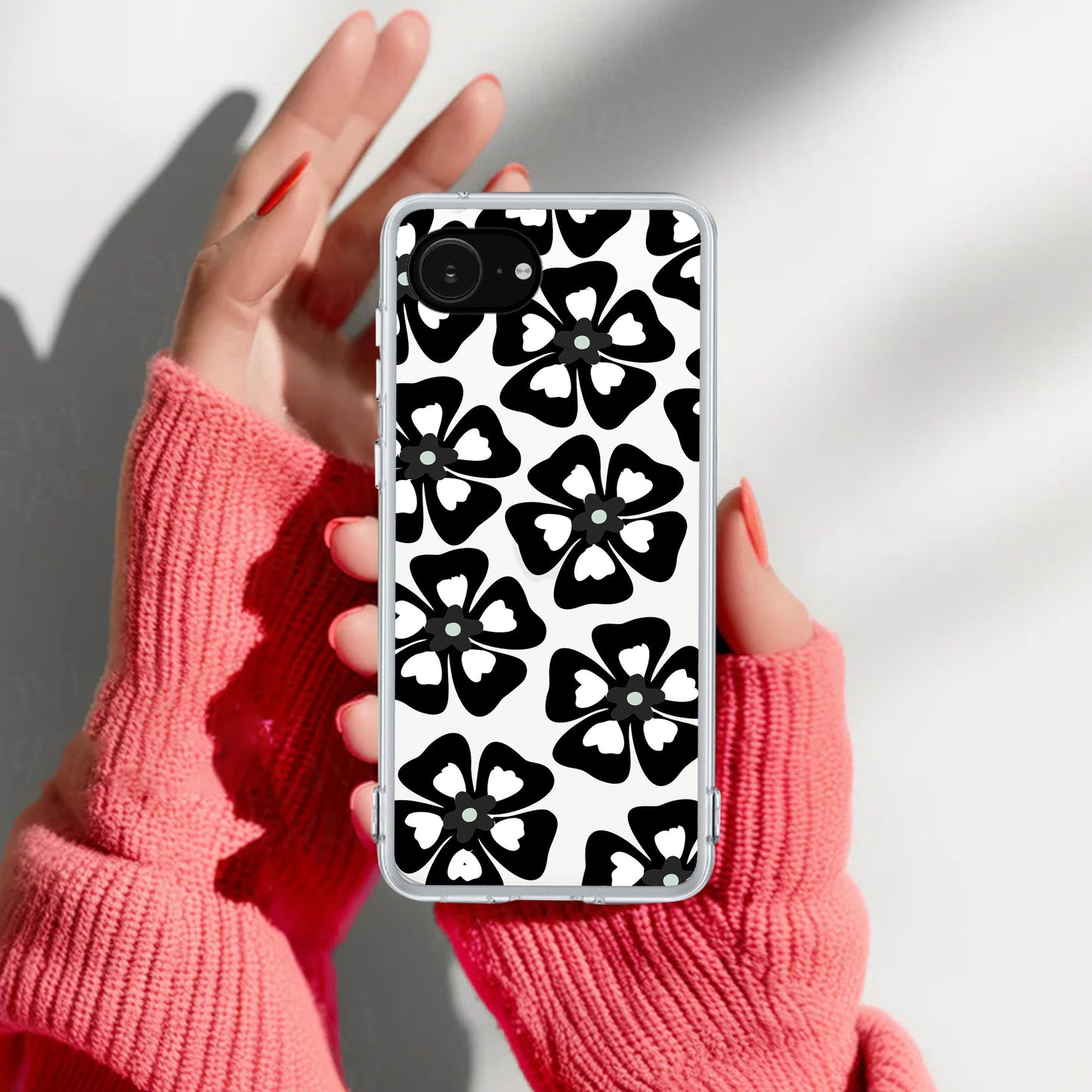 Black and White Flower Transparent Silicon case For Google