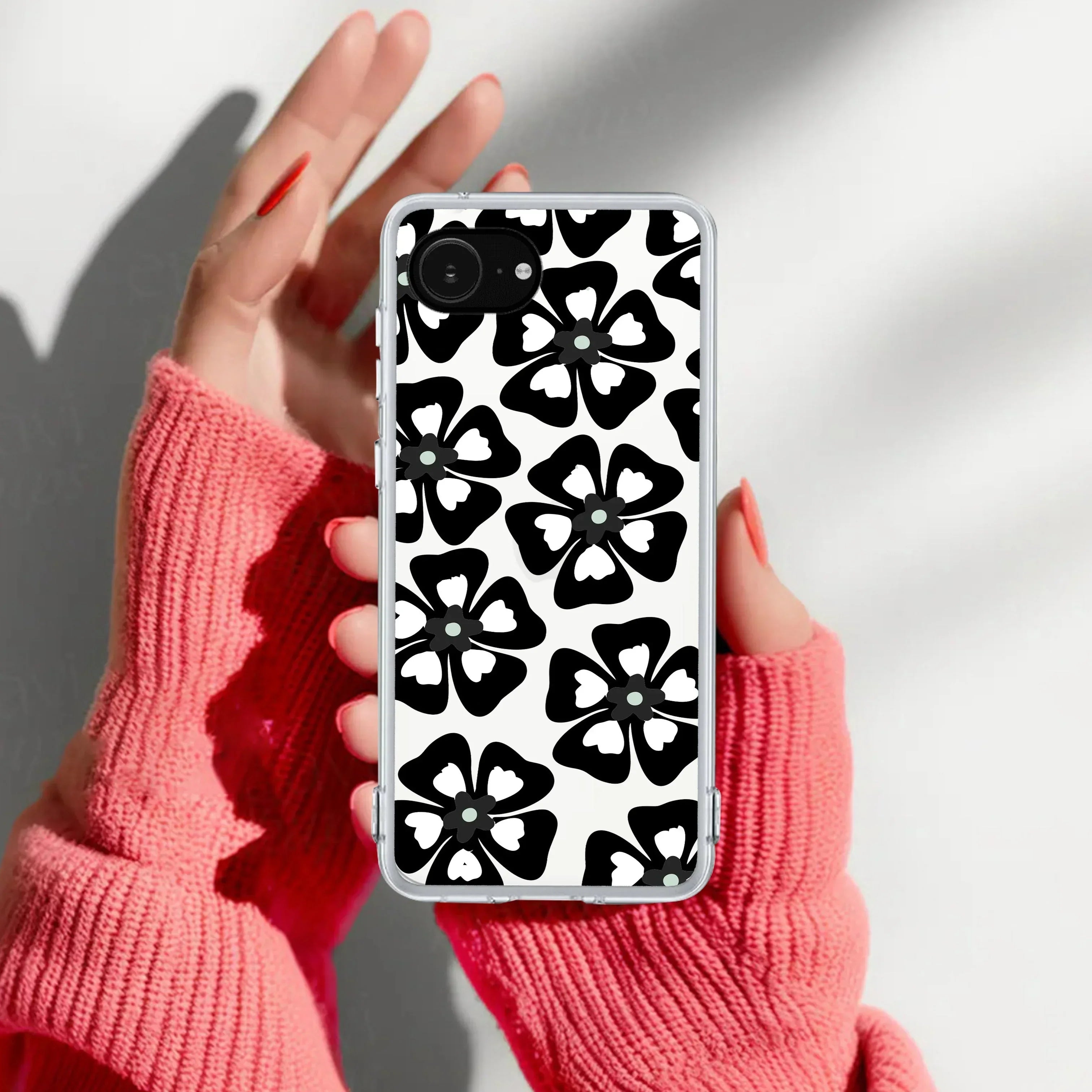 Black and White Flower Transparent Silicon case For Google Pixel 9 Pro XL