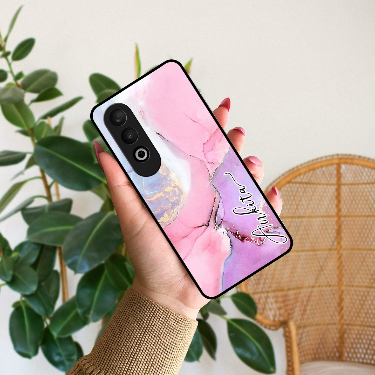 Pink  Marble  Glossy Metal Case Cover For Oppo