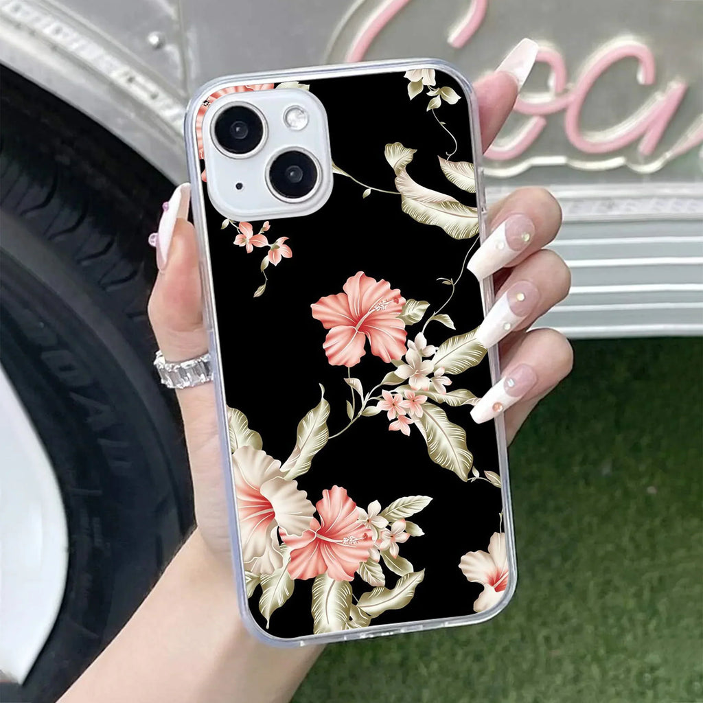 Retro Floral Transparent Silicon Case For iPhone