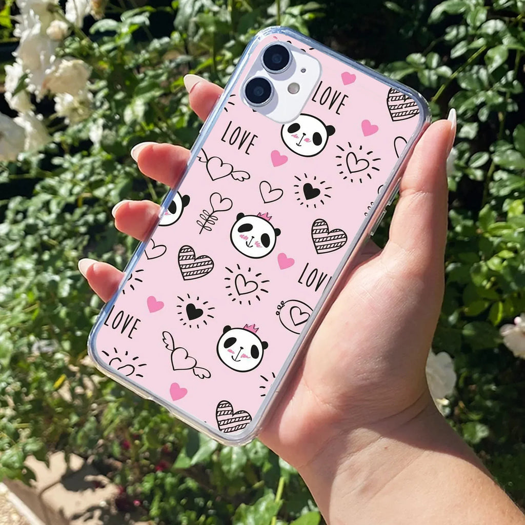 Cute Pink Panda Transparent Silicon Case For iPhone 14