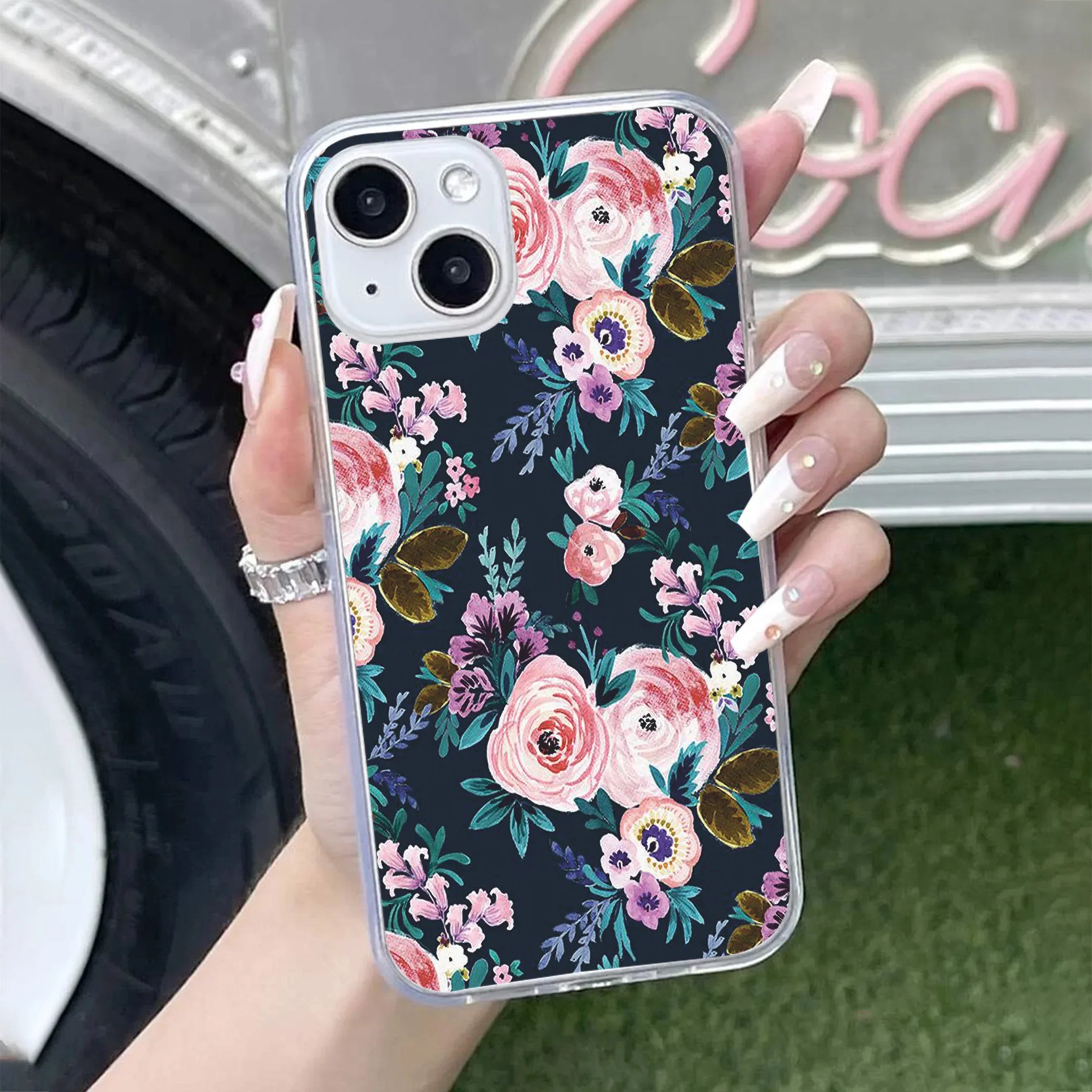 Cute Floral Transparent Silicon Case For iPhone 15 Plus
