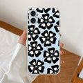 Black and White Flower Transparent Silicon case For iPhone 16 Plus